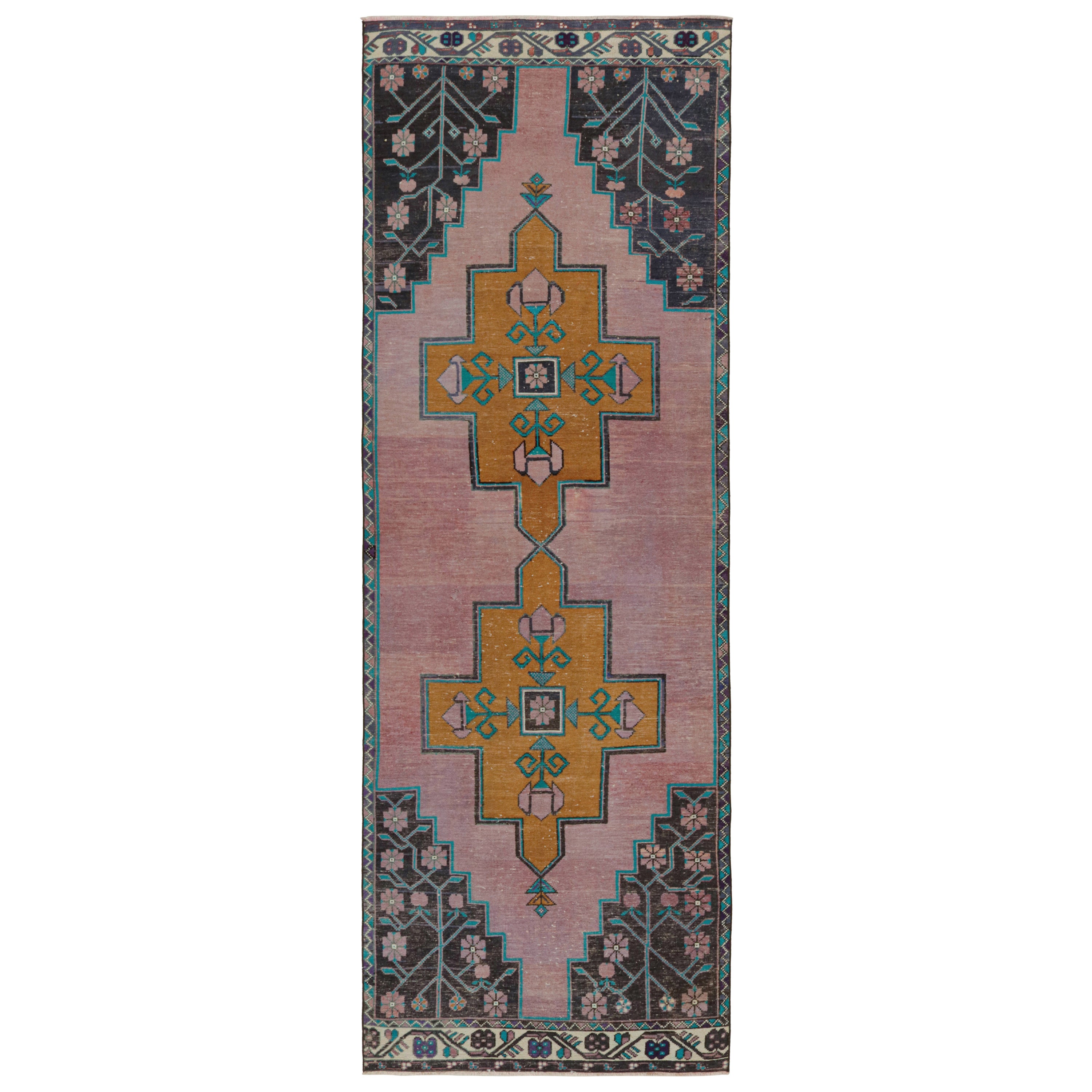 Vintage Oushak Runner Rug, with Open Field and Two Medallions, from Rug & Kilim For Sale