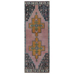Vintage Oushak Runner Rug, with Open Field and Two Medallions, from Rug & Kilim