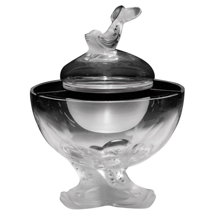 Lalique Caviar Server, Figural Dolphin Finial and Base Large Size For Sale