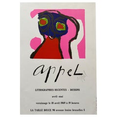 Vintage 1969 Karel Appel Signed Lithograph Advertisement Print