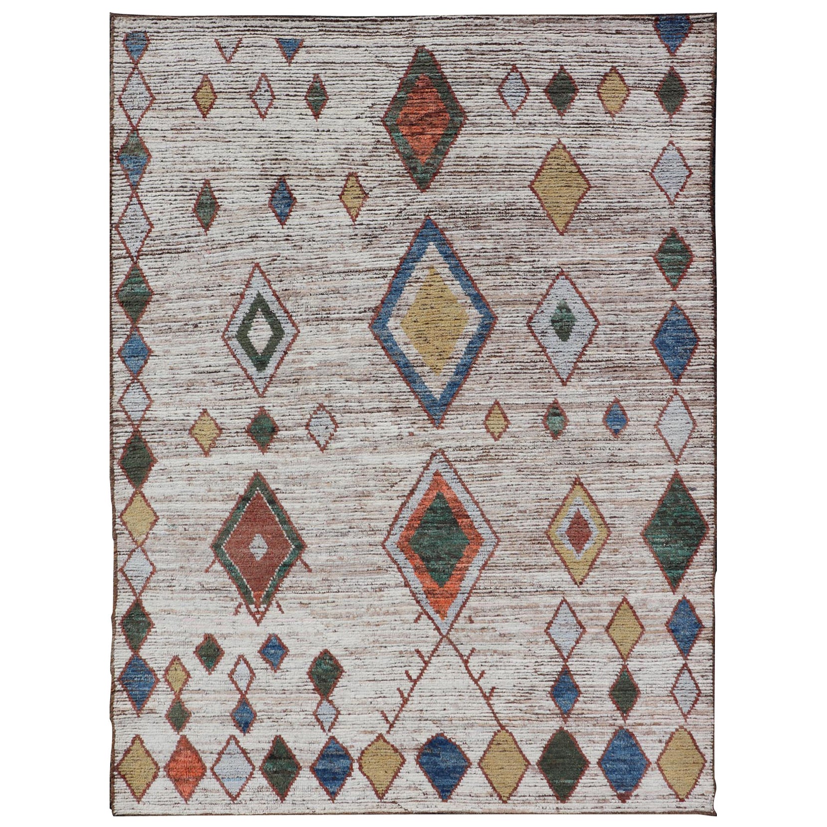 Colorful Abstract Modern Casual Rug in Green, Orange, Red, and Soft Yellow