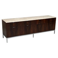 Florence Knoll Rosewood and Travertine Credenza 