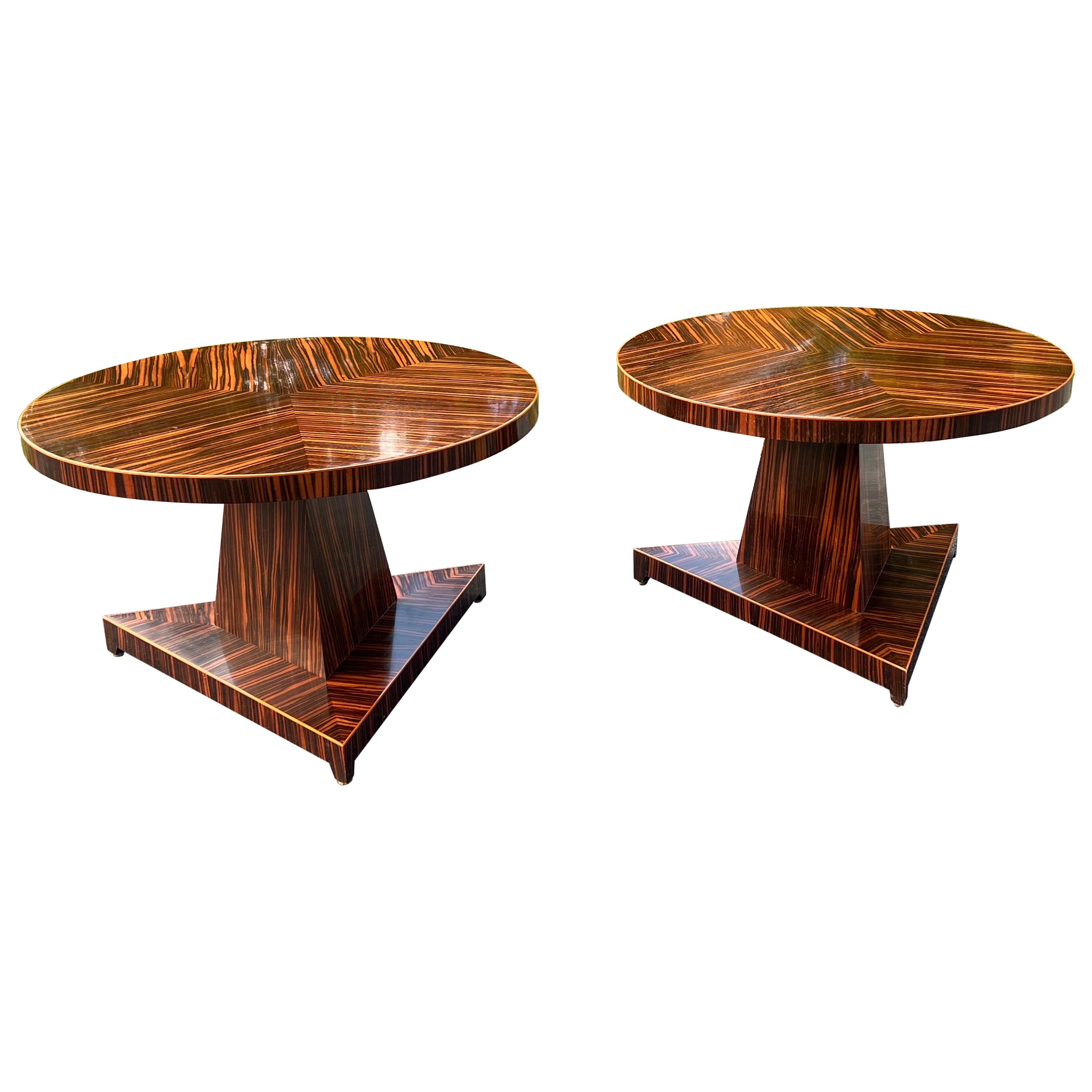 Pair, French Modern Art Deco Style Madagascar Rosewood Side Tables For Sale