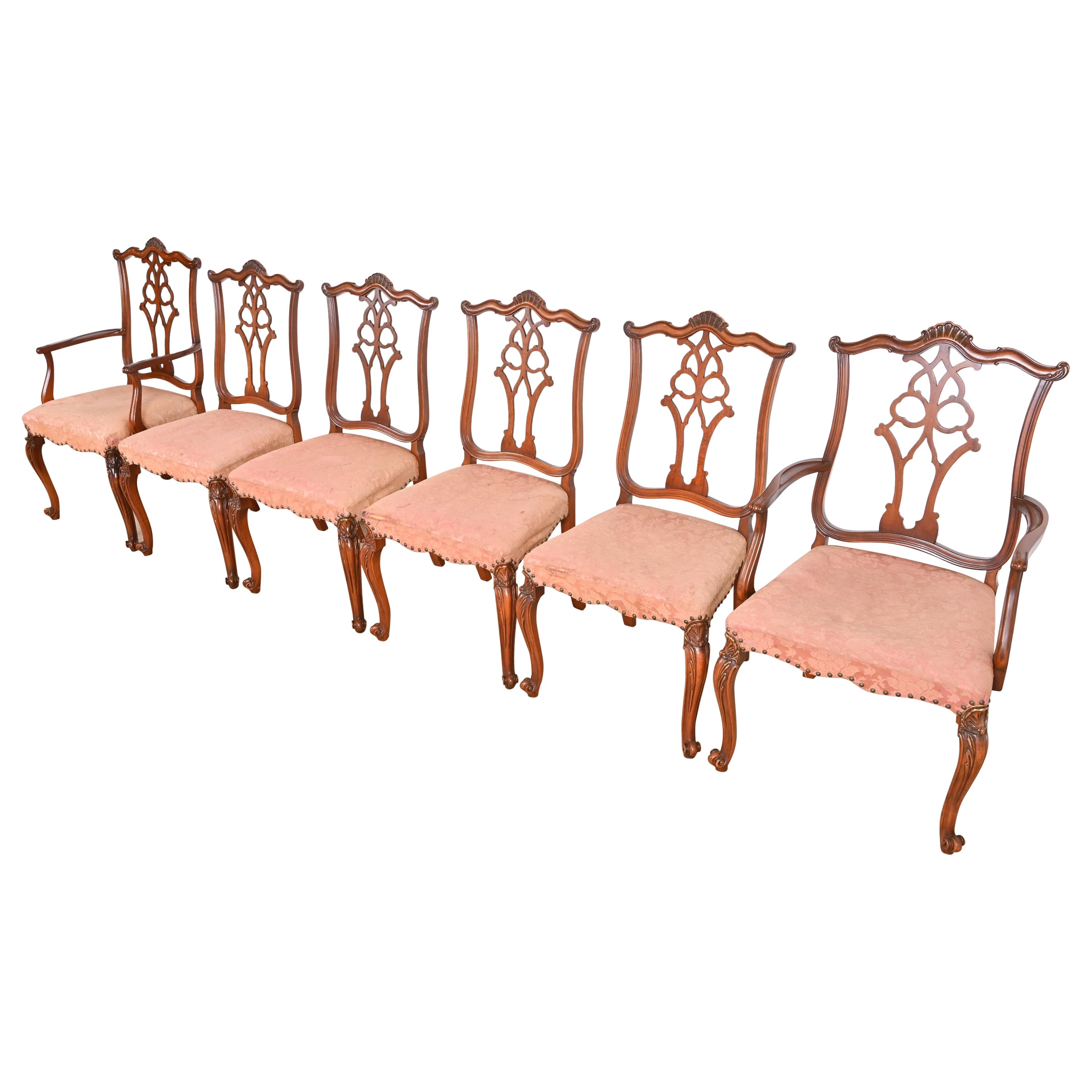 Romweber French Provincial Louis XV Carved Walnut Dining Chairs, Circa 1920s