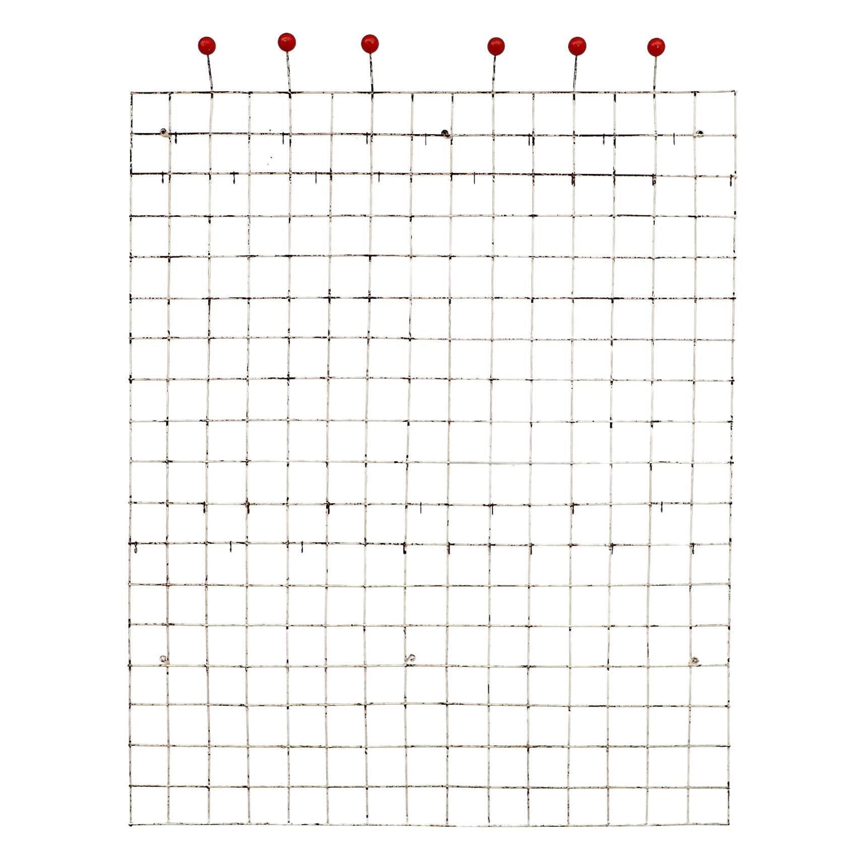 Pilastro Attributed White Enameled Industrial Coat Rack with Red Balls, 1950