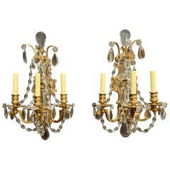Pair Of Gilt Bronze And Crystal Sconces