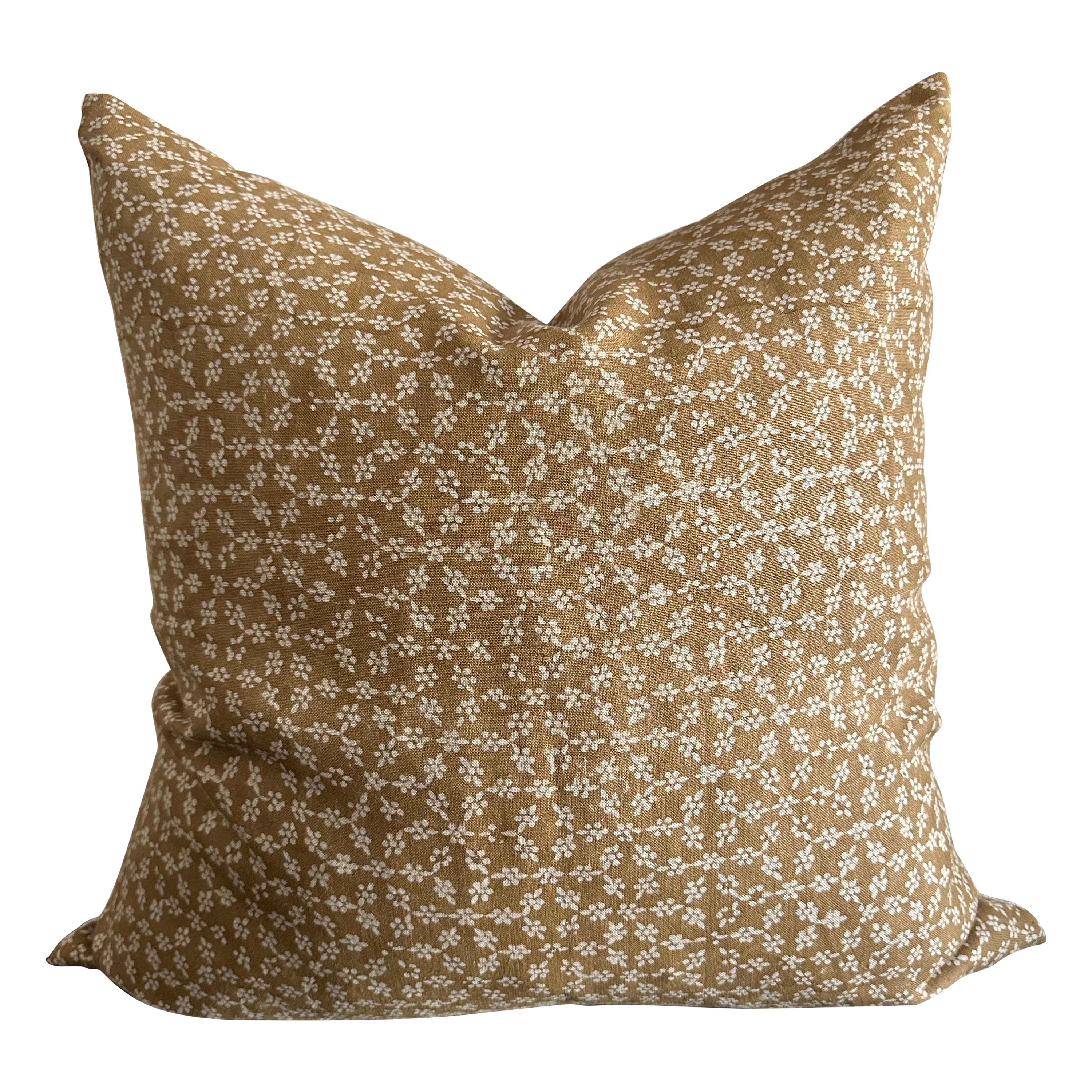 Auburn Floral Linen Pillow with Down Feather Insert For Sale