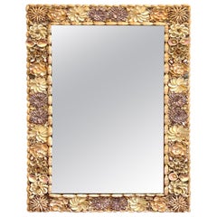 1960s Costal Sea Shell Encrusted Floral Mirror