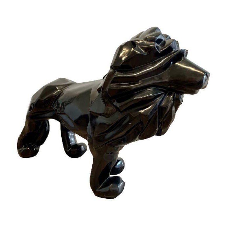 Contemporary Fiberglass Lion Sculpture, Ebony, Custom Quality