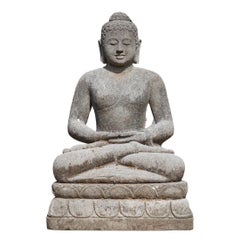 Middle 20th century oll lavastone Buddha statue in Dhyana Mudra from Indonesia