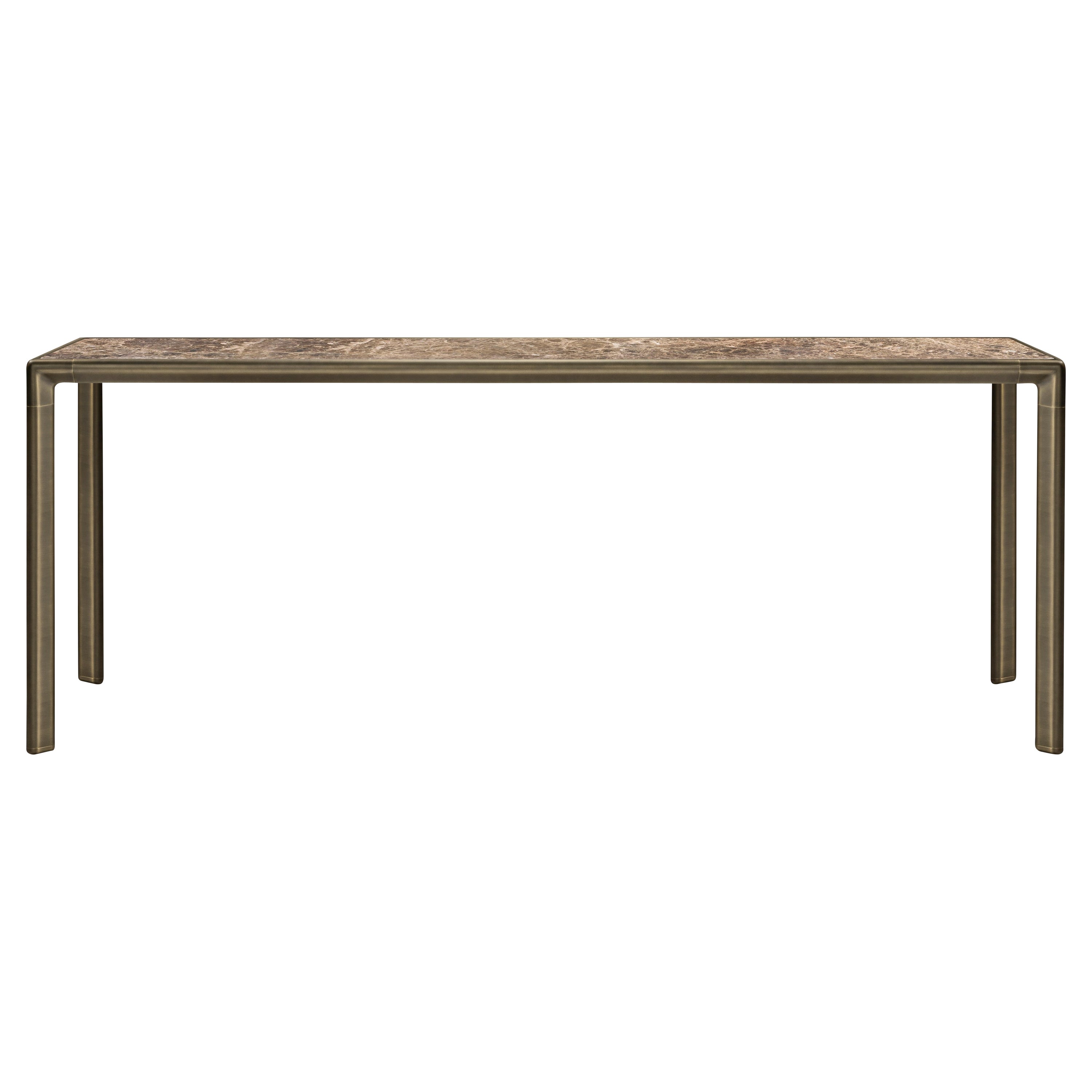 Frame Console, Emperador Dark top and Burnished Brass Metal Parts, Made in Italy