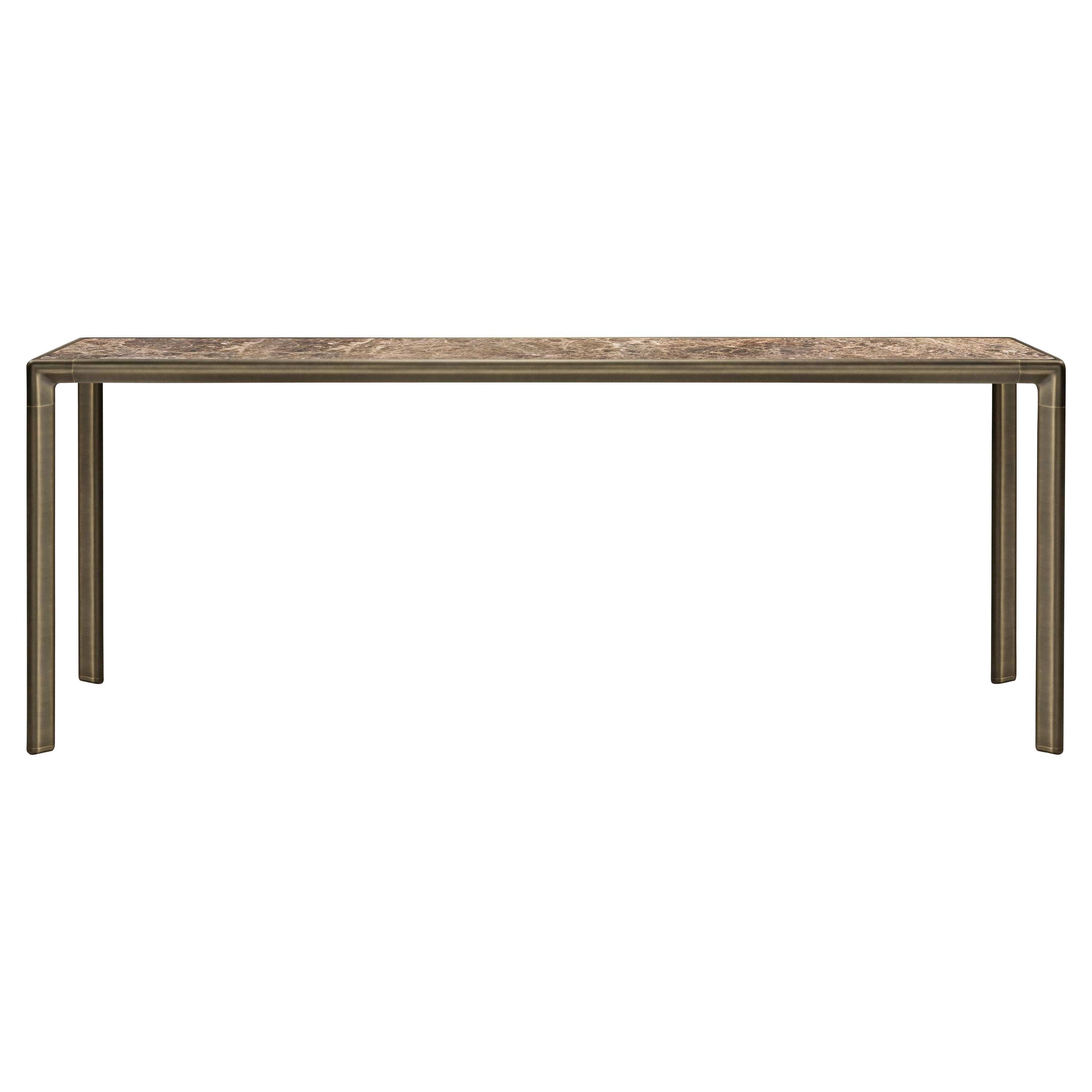 Frame Console, Emperador Dark top and Burnished Brass Metal Parts, Made in Italy