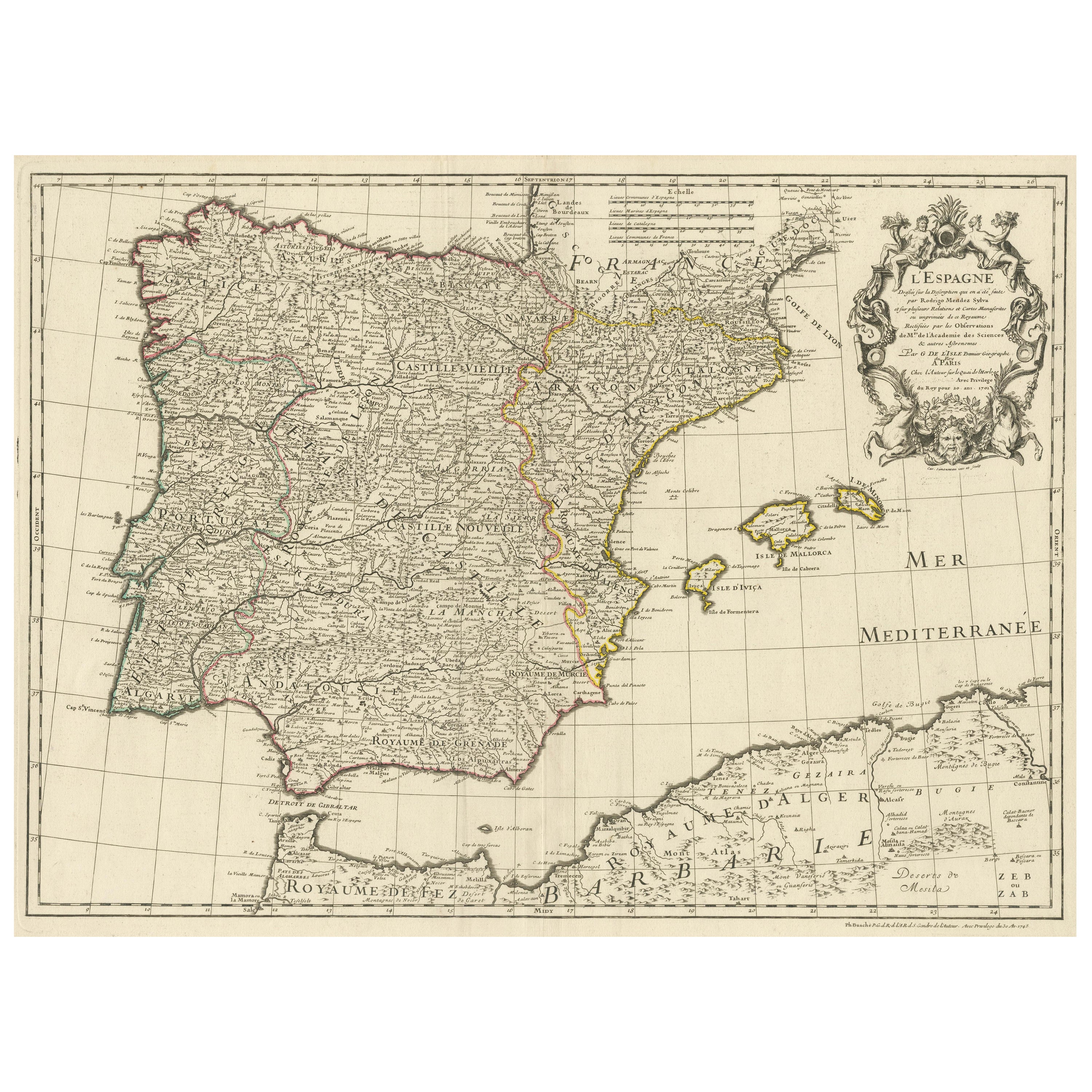  Large Decorative Map of the Iberian Peninsula For Sale