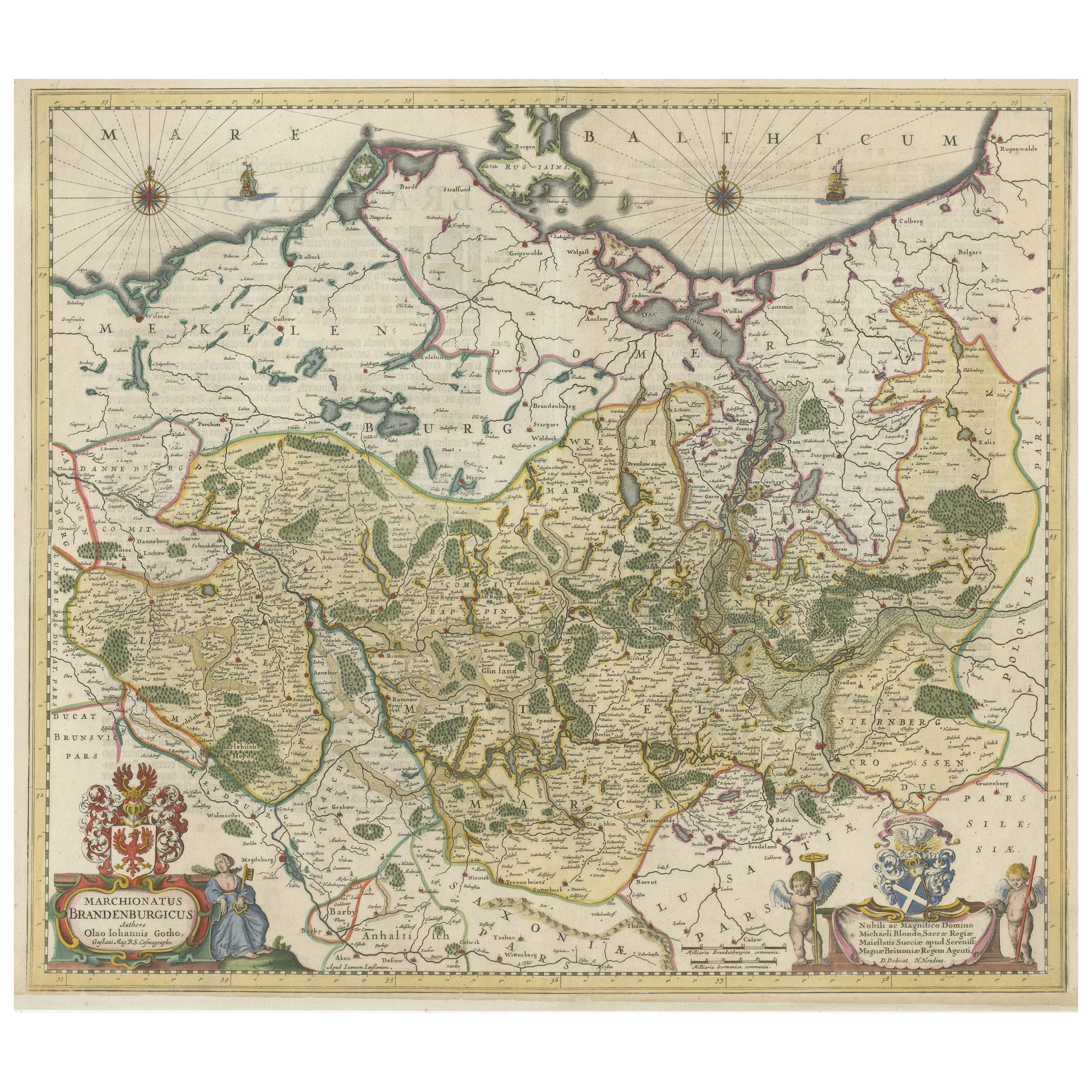 Antique Hand-colored Map of Brandenburg, Germany For Sale