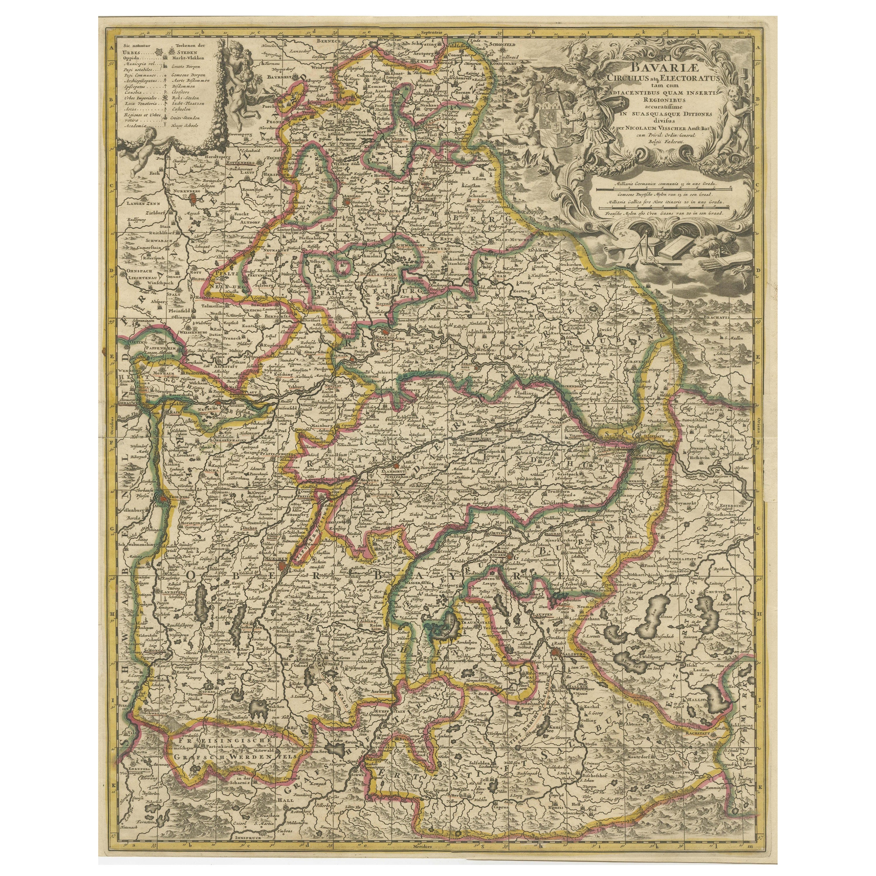 Carte ancienne de la Bavière, Bayern, avec coloration à la main originale