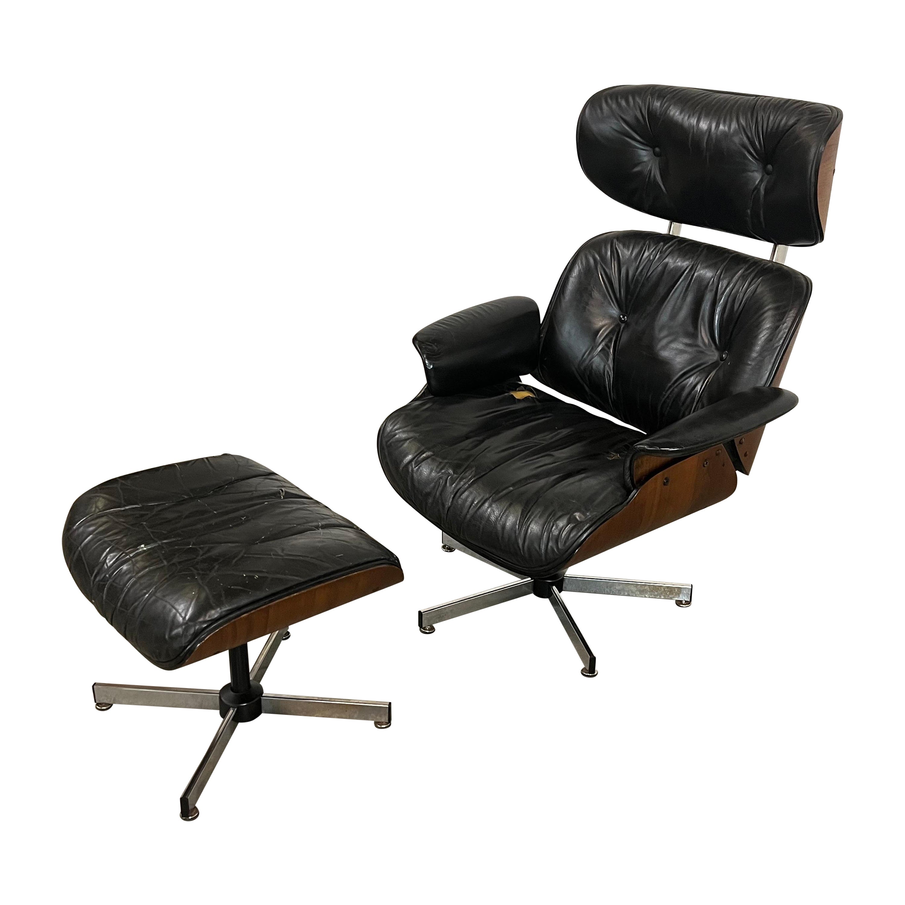 Mid Century Danish Modern Selig Swivel Rocker Lounge Chair and Ottoman
