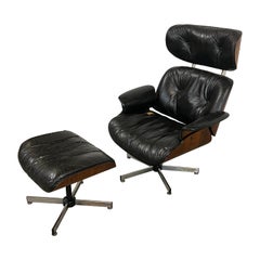 Used Mid Century Danish Modern Selig Swivel Rocker Lounge Chair and Ottoman