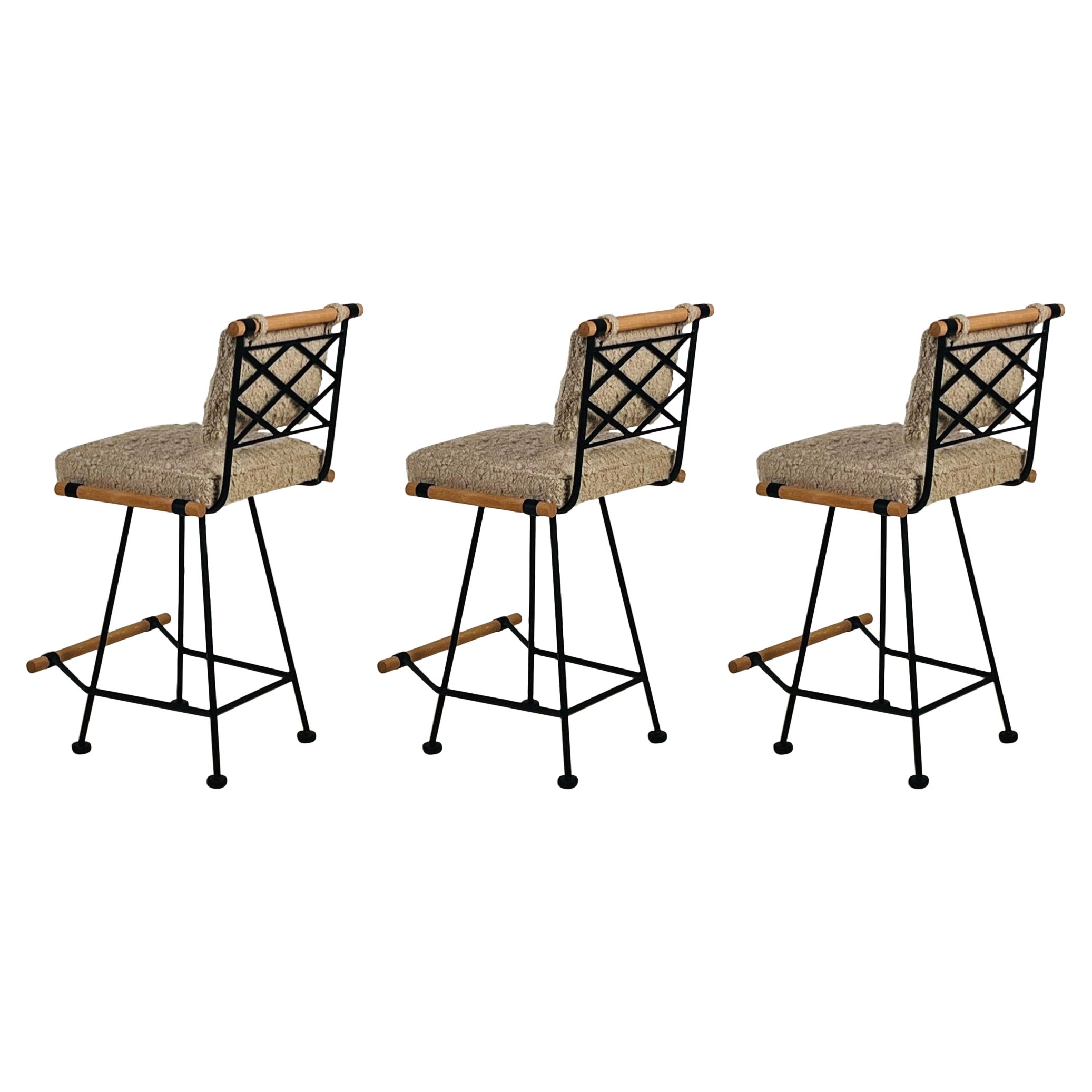Set of 3 'Los Feliz' Swiveling Counter Stools by Design Frères, in COM For Sale