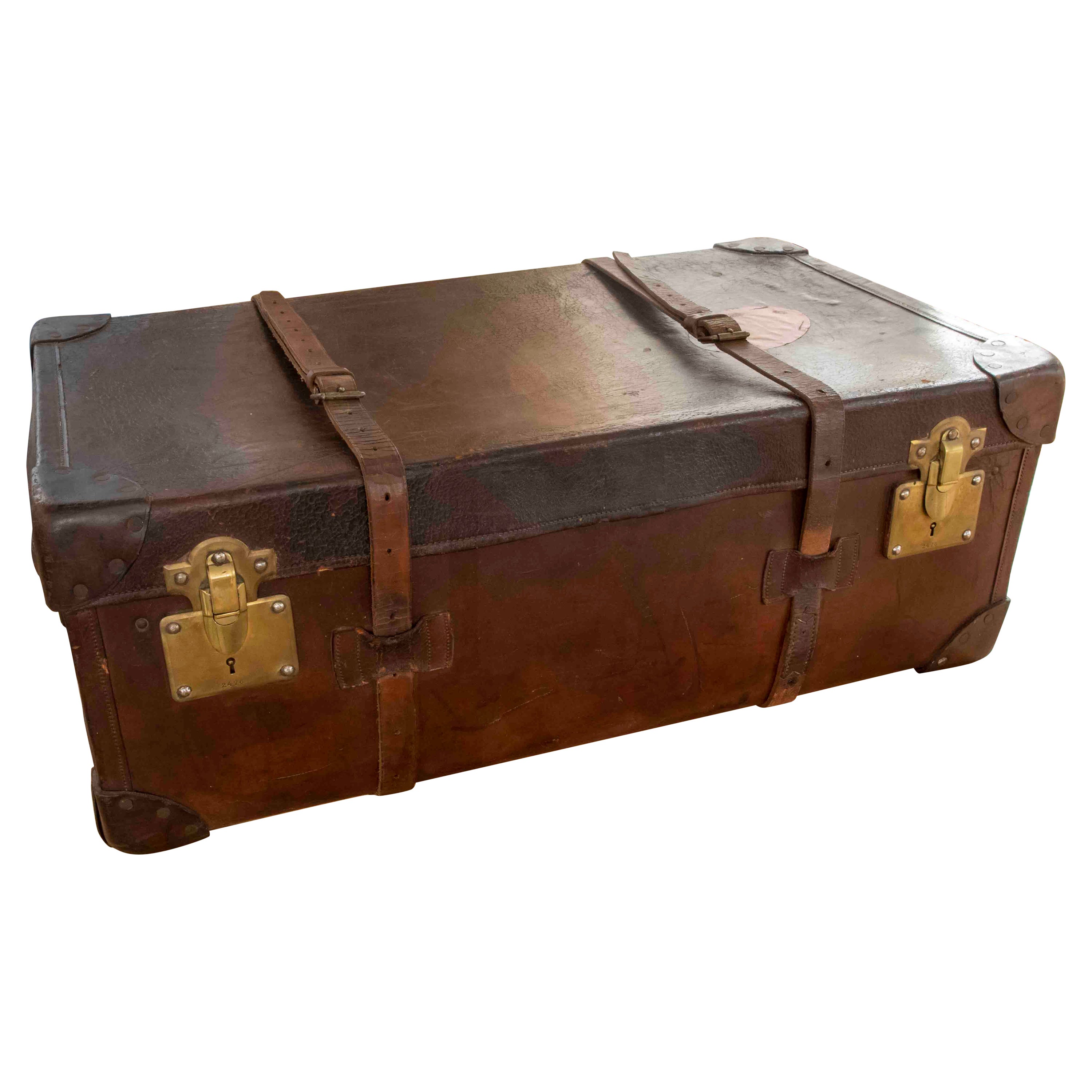 1950s Leather and Wooden Travel Suitcase