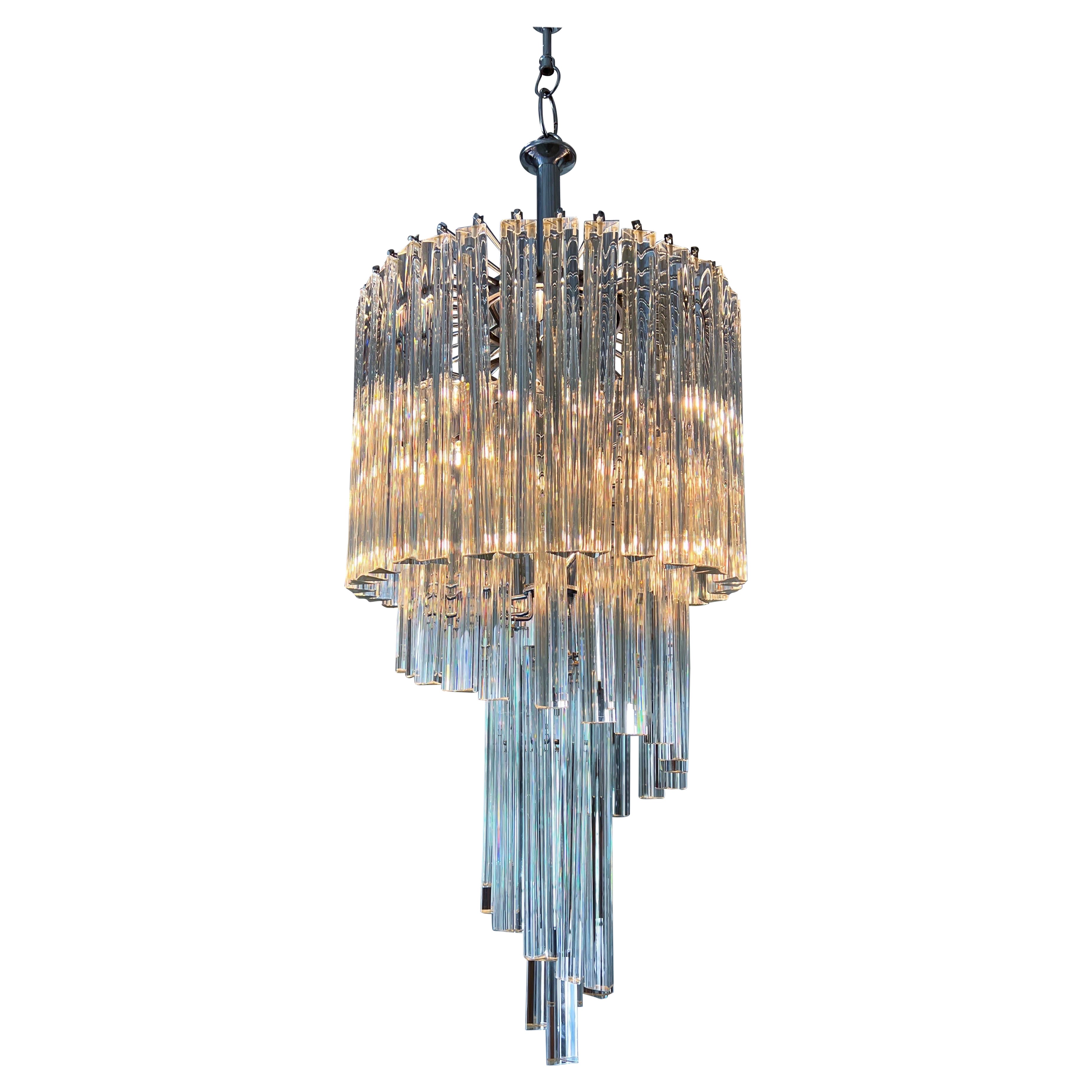 Midcentury Large Venini Glass Rod Spiral Chandelier, 1980