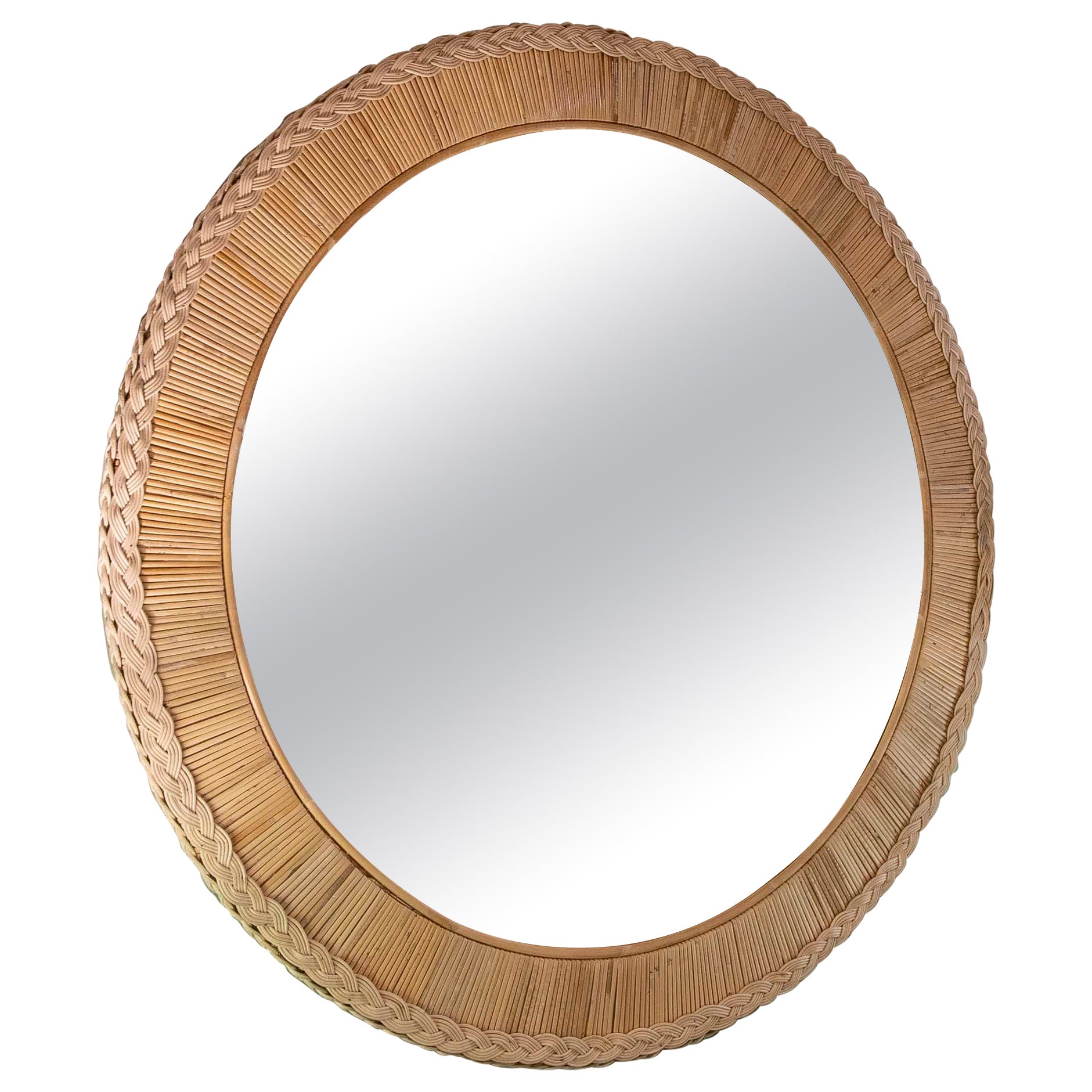 Handmade Round wicker wall mirror For Sale