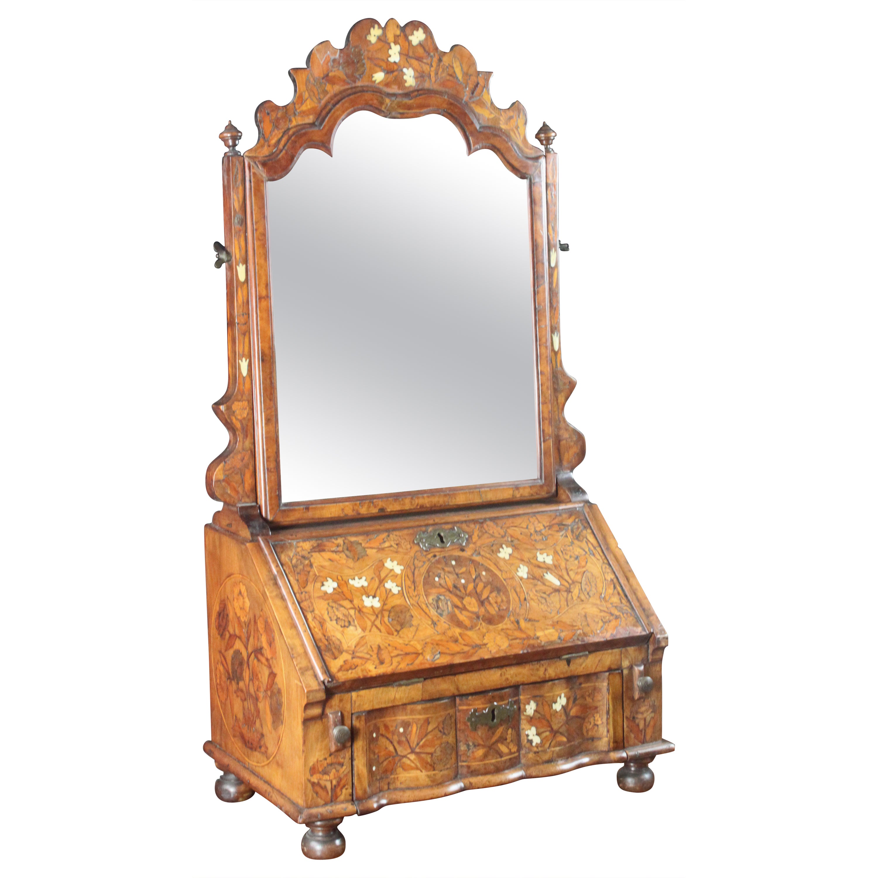 Antique Dutch Marquetry Toilet Mirror For Sale