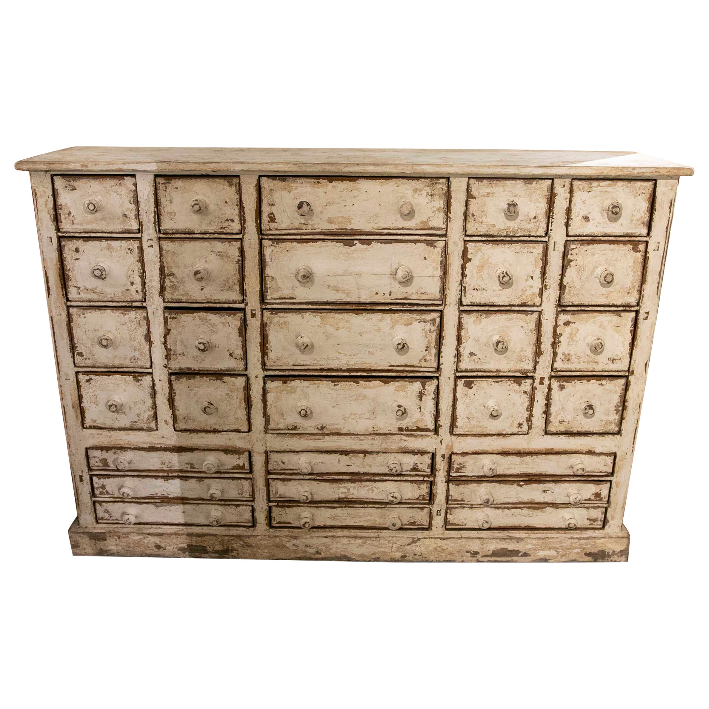 Antique White Polychrome Wooden Chest of Drawers with Drawers  For Sale