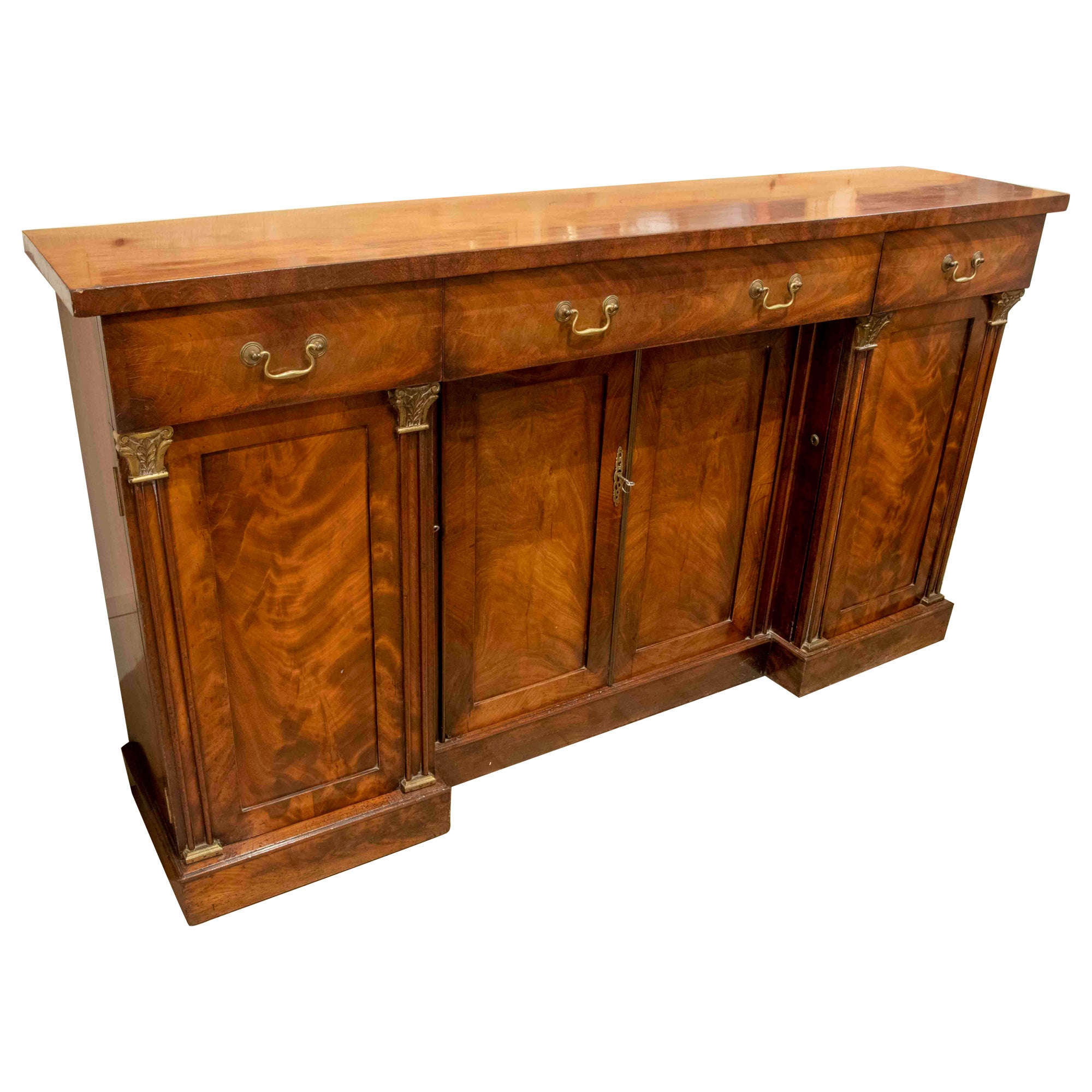 1930s French Mahogany Sideboard with Bronze Handles and Locks