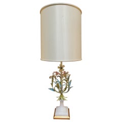 Italian Tole Flower Metal & Alabaster Table Lamp