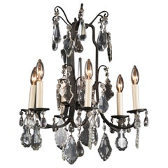French Early 20th Century Bronze & Crystal Chandelier