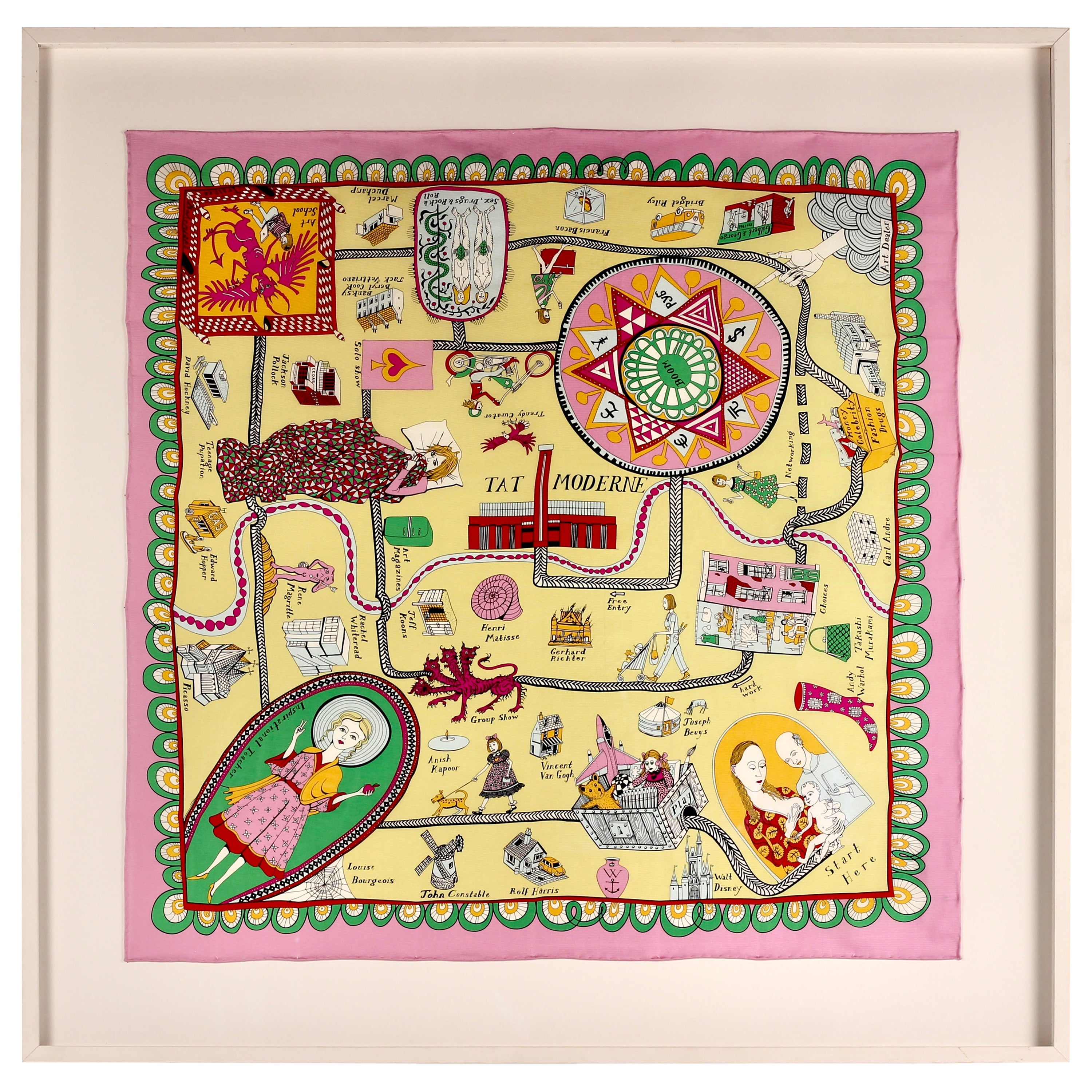 Grayson Perry pañuelo de seda enmarcado 2012
