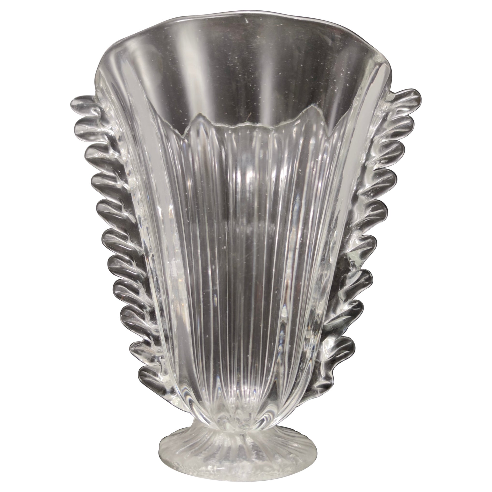 Vintage Transparent Murano Glass Vase by Barovier and Toso, Italy For Sale