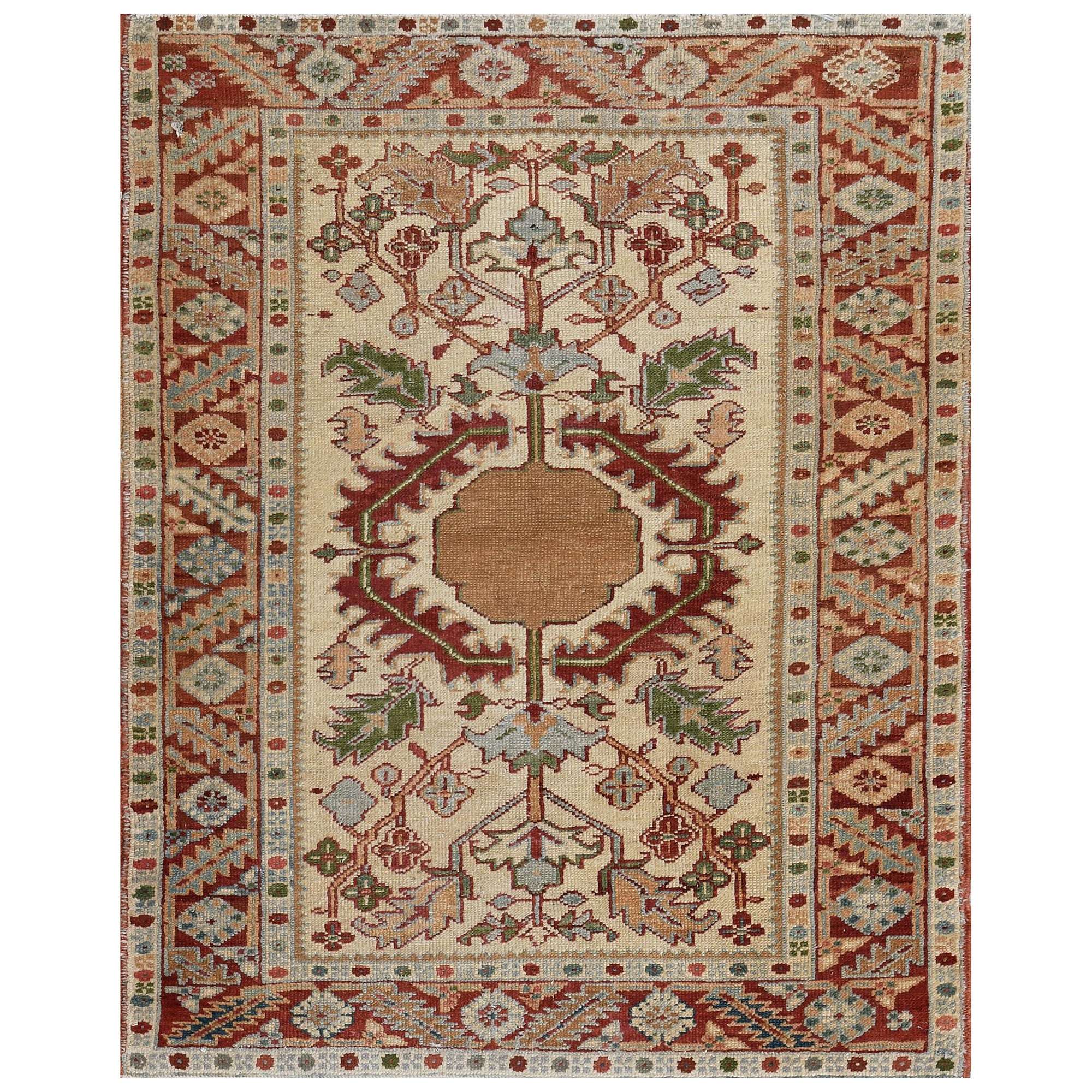 Antique Hand-Knotted Wool Persian Serapi Rug For Sale