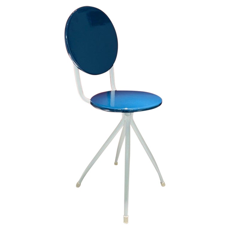 Carlo Hauner brazilian blue and white chair in wood and iron 1960 For Sale