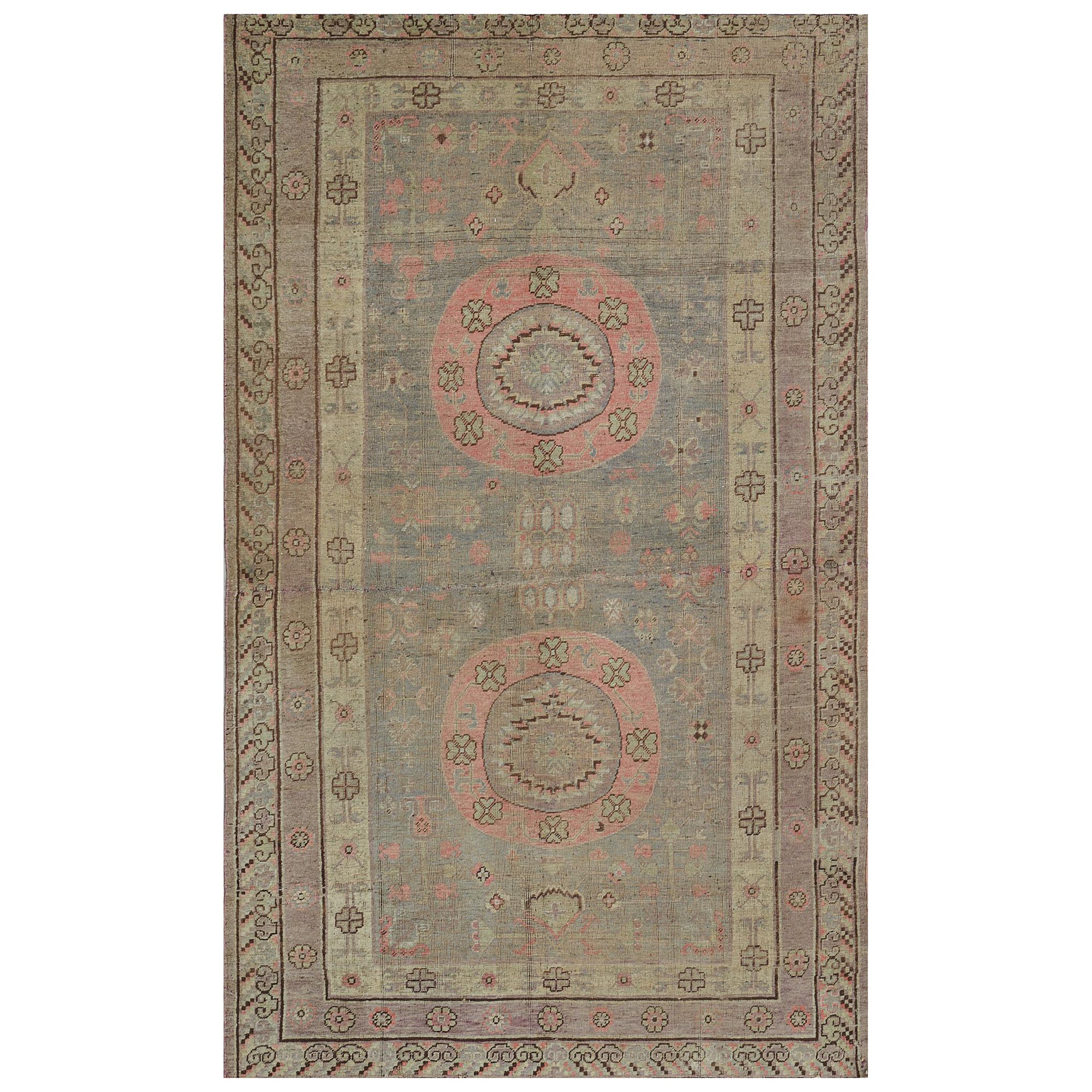 Antique Hand-Knotted Wool Khotan Rug  For Sale