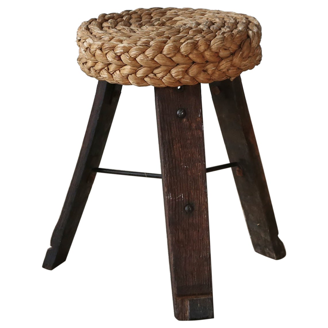 Audoux & Minet Tripod Rope Stool, France, 1950s For Sale