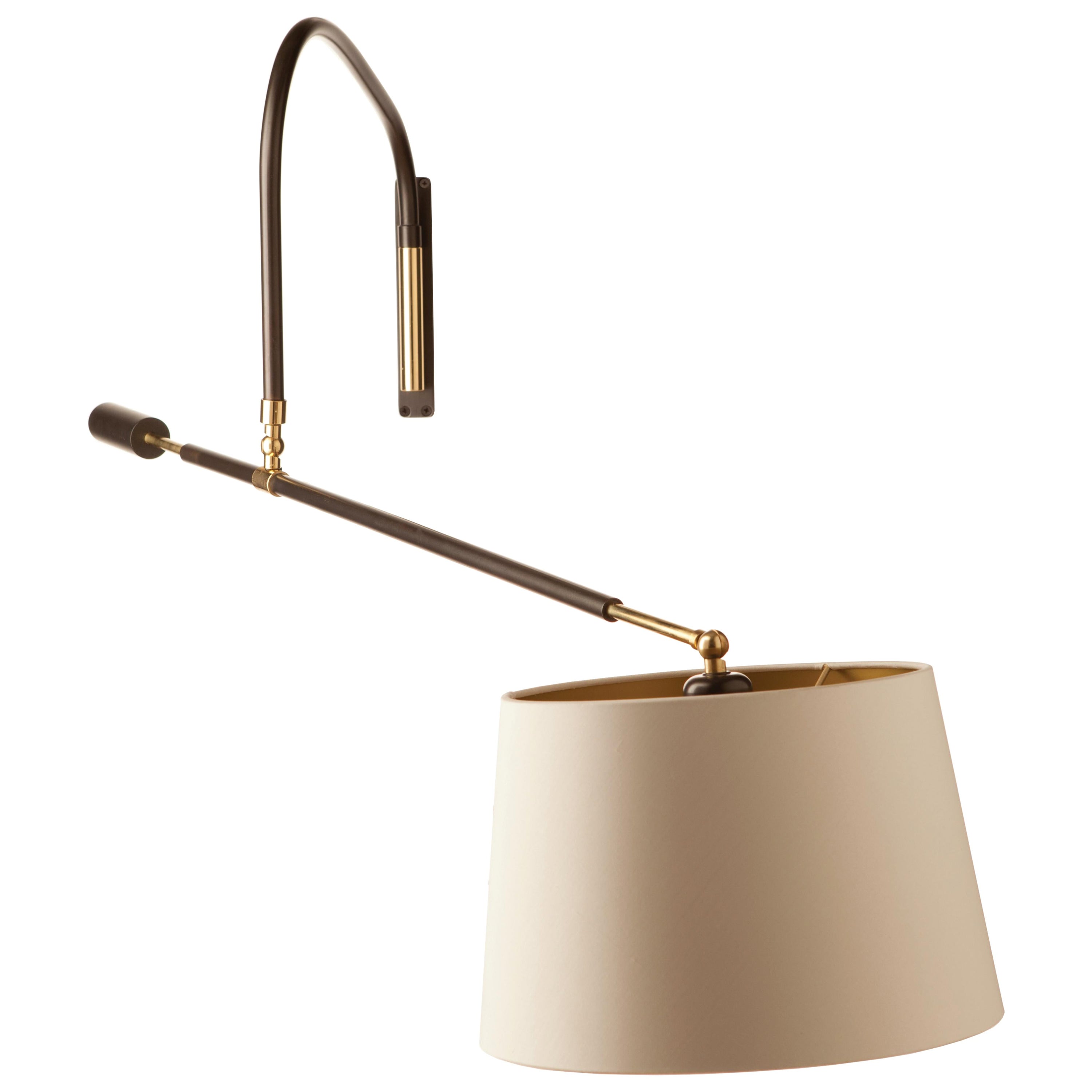 Extra Long cantilevered Swing Arm wall sconce with Silk Shade by Martinez y Orts For Sale