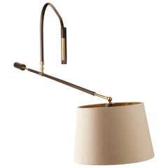 Antique Extra Long cantilevered Swing Arm wall sconce with Silk Shade by Martinez y Orts