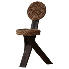 Vintage Audoux & Minet Tripod Rope Chair, France, 1950s