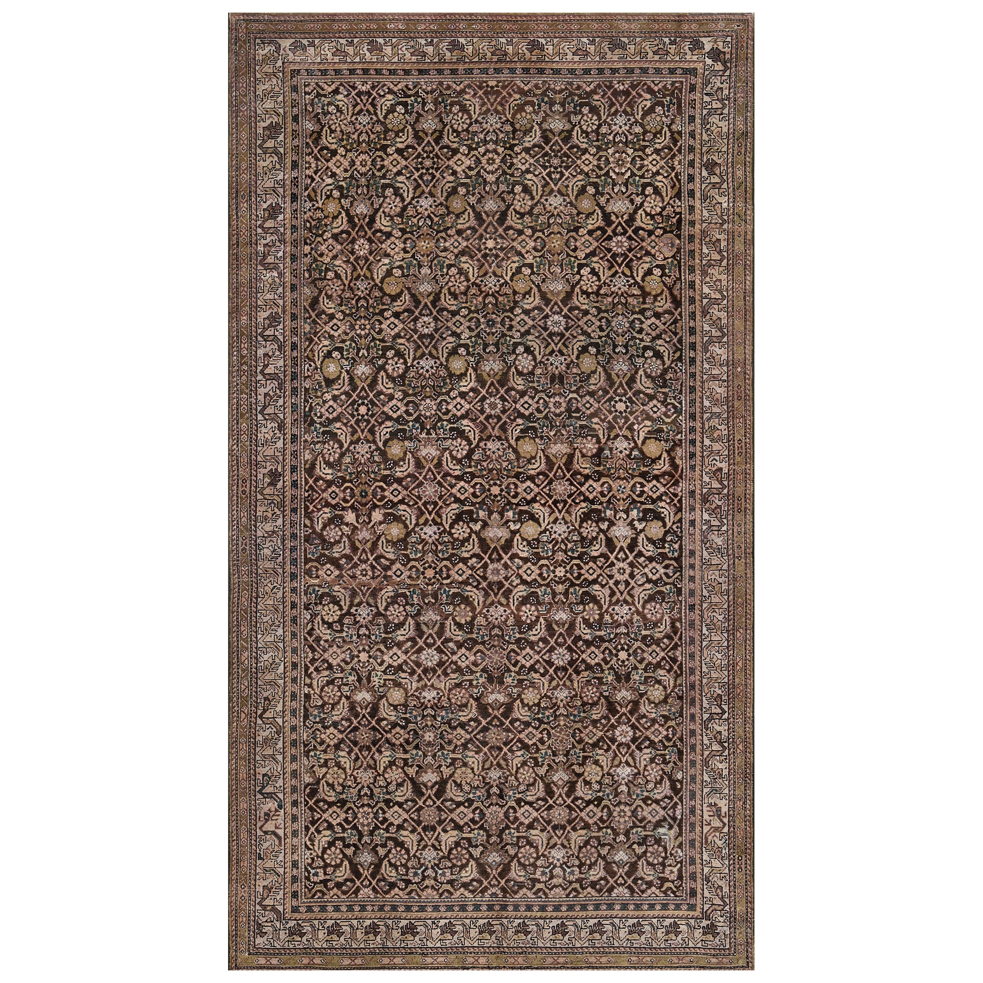 Antique Hand-Knotted Brown Wool Persian Malayer Rug For Sale