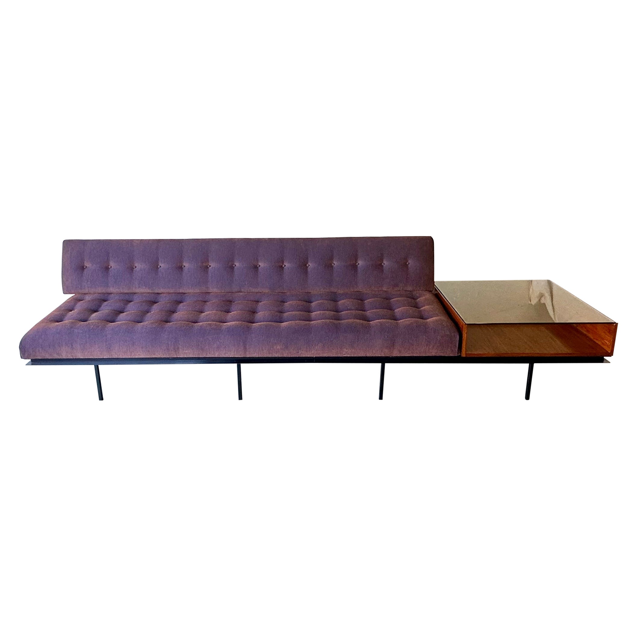 10ft Vintage Mid-Century-Sofa/Endtisch-Kombination entworfen von Florence Knoll im Angebot