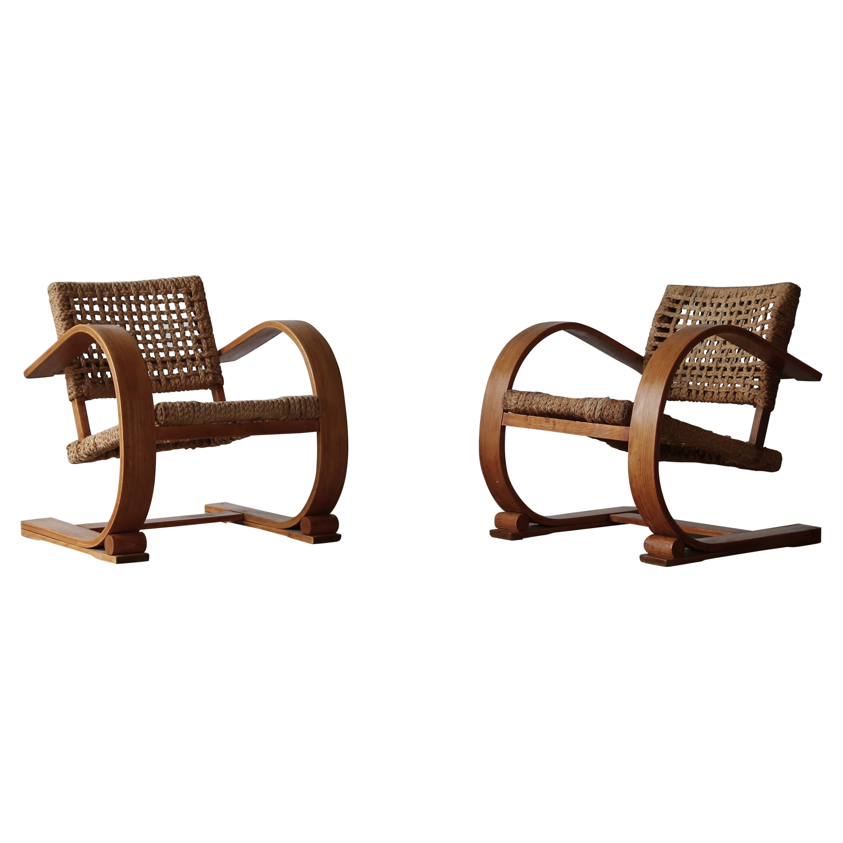 Pair of Audoux & Minet Rope Chairs, Vibo, France, 1950s