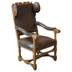 18th century Elm and Leather wingback armchair