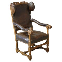 18th century Elm and Leather wingback armchair