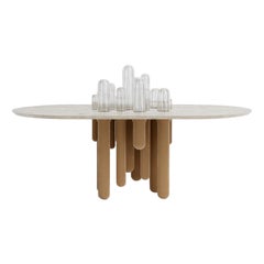Unique Cactus Velvet Oval Table with Transparent Glass by Mickael Koska