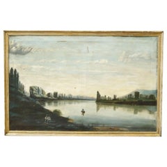 Antique Large late 18th century French landscape oil on canvas