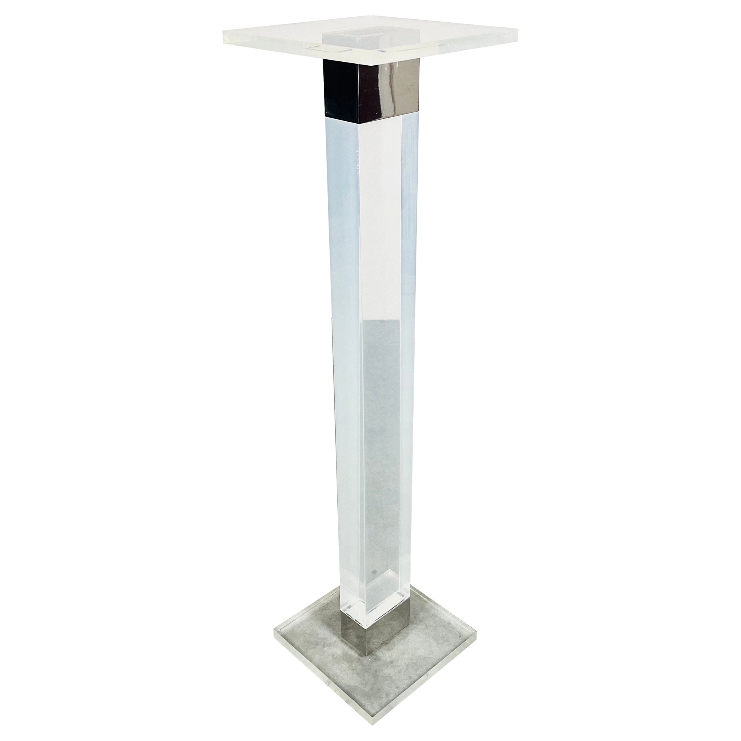 Charles Hollis Jones Lucite And Nickel Sculpture Pedestal Stand  For Sale