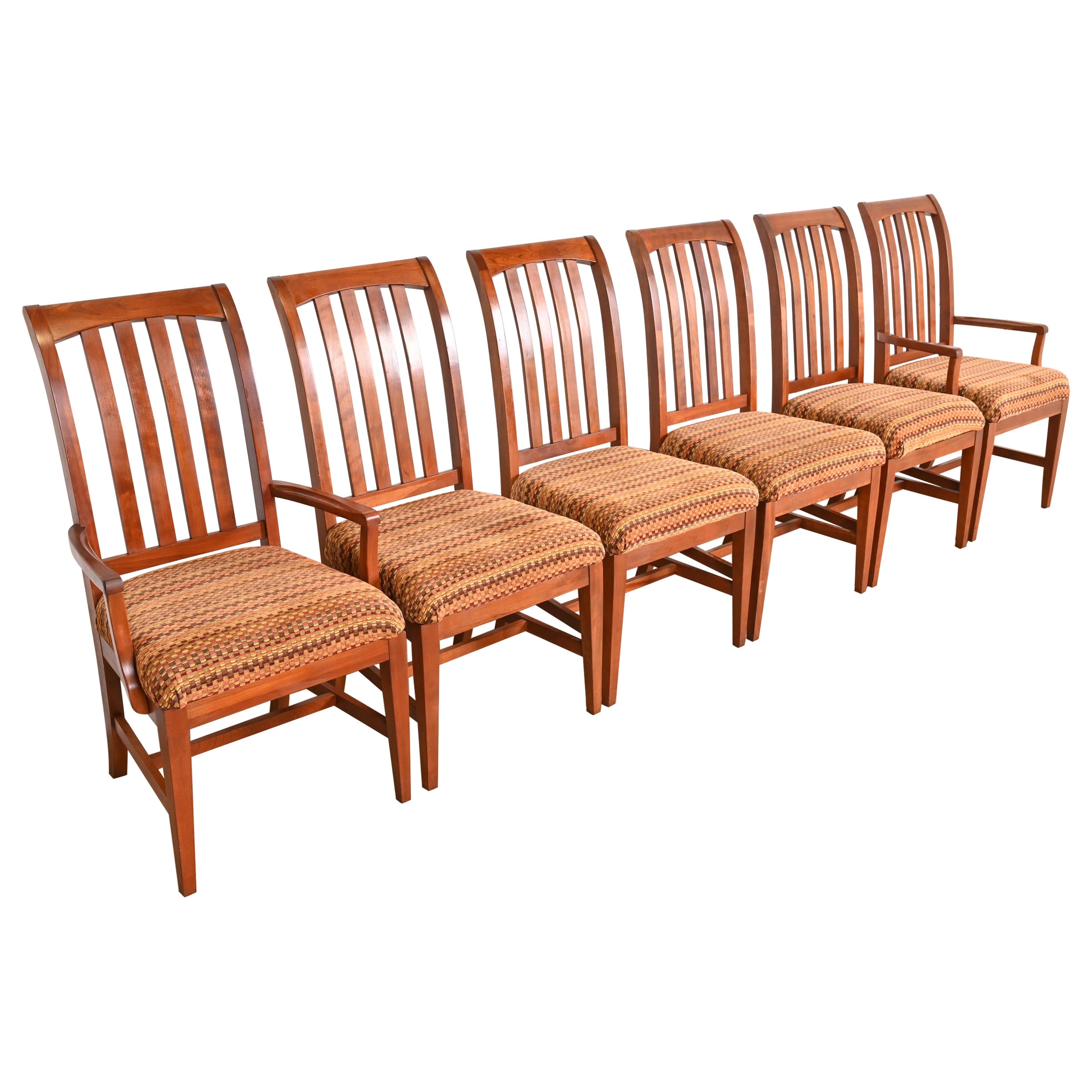 Arts & Crafts Solid Cherry Wood Dining Chairs, Set of Six