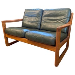 Dänischer moderner Johannes Andersen-Leder Loveseat aus Leder, ca. 1960er Jahre