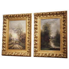 Pair of 19th Century Landscape Oil Paintings in Rich Giltwood Frames